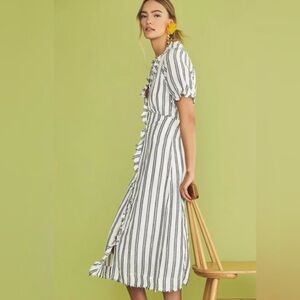 PILCRO- ANTHROPOLOGIE Blue  Ruffle-Collar Buttondown Dress